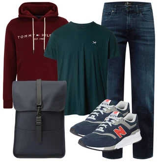 Outfit mit Dunkelblau/Blau Straight Leg Jean/Formelles Hemd/Regular-Fit Jeans/Dad Jeans/Winterjacke/Sportschuhe/Wide Leg Jean/Boyfriend Jean/Herren Lederjacke/Girlfriend Jeans/Loose fit Jeans 7 for all Mankind "Cooles Alltagsoutfit"