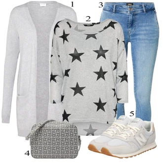 Jesenske Outfiti Polnejša mit Svetlo siva/Siva Pletene velika velikost/Pulover Vila "Padajoča oblačila"