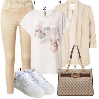 Outfit sa Bijela/Bež/Zlatni Niska Tenisica/Vintage Tenisica/Skate cipela/Tenisica s platformom/Ljetna Tenisica/Kožna Tenisica Adidas Originals "Jesenski Outfit"