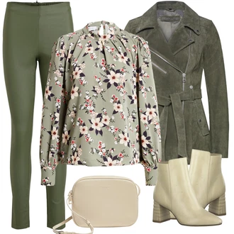 Outfit s Khaki/Béžová/Bílá/Červená/Hnědá Kotníková Bota Letní kotníková kozačka/Vintage Kotníková Bota/Kožená Kotníková Bota/Špičatá Kozačka/Kotníková Bota s Podšívkou Tamaris "Perfekt na podzim"