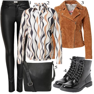 outfit mit Rjava Usnjena Jakna Freaky Nation "Padajoča oblačila"