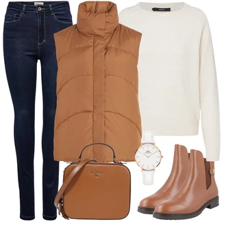 Outfit s Hnědá Kotníková Bota s Podšívkou/Jezdecká Bota/Kožená bunda/Kožená kotníková bota/Plochá Kotníková Bota Tommy Hilfiger "Perfekt na podzim"