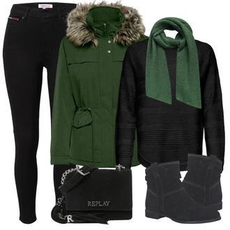 S páskem Outfit s Černá Kožená bunda/High Waist Džínové Kalhoty/Kožené Boty/Termální Džíny/Zimní bunda/Push up Džín Tommy Jeans "Perfekt na podzim"