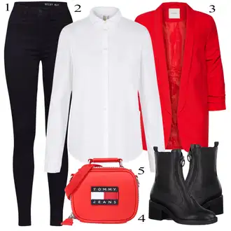 Visok Outfit sa Crna/Tamnoplava Samtaste Tajice/Traper Tajice/Tajice Visokog Struka/Jeggings/Pletena Tajica/Podstavljena Tajica/Oblikovana Tajica/Kožna Jakna/Treggings/Tople Tajice Noisy may "Biznis outfiti"