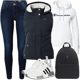 Outfit s Bílá/Světle šedá/Krémová Kopačka na umělý povrch/Bota na fitness/Gymnastická bota/Běžecká bota/Tenisová bota/Tréninková bota Adidas Originals "Skvělý podzimní Outfit"