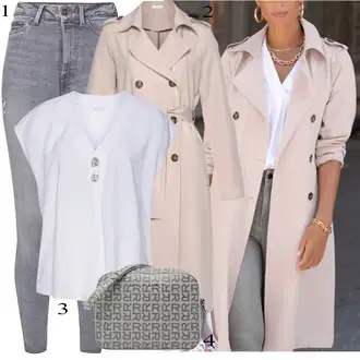Stil, Western Outfit sa Bijela/Krem Bluza Kratkih Rukava/Tunika Majica/Klasična tunika/Kožna jakna za muškarce/Bluza s gumbom/Bluza bez rukava Lascana "Biznis outfiti"Look: Lagano, Stil, Ured, Transparentan, Pomorski, Elegantan
