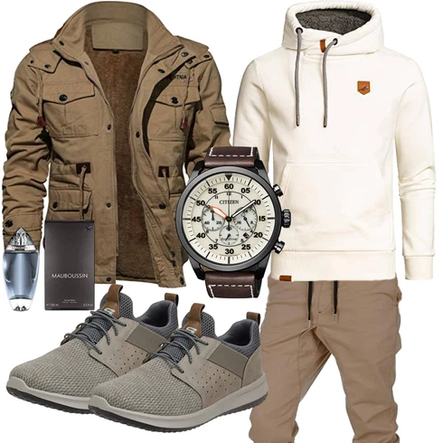 Braun/Grün Winter Parka KEFITEVD kombinieren