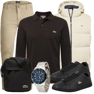 Outfit mit Schwarz Sweatshirt Lacoste "Cooles Outfit"