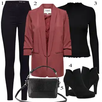 Outfit sa Crna/Tamnoplava Samtaste Tajice/Traper Tajice/Tajice visokog Struka/Jeggings/Pletena Tajica/Podstavljena Tajica/Oblikovana Tajica/Kožna Jakna/Treggings/Tople Tajice Noisy may "Biznis outfiti"
