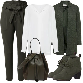Chytrý příležitostný Outfit s Šedá/Hnědá/Béžová/Bílá/Krémová/Khaki Oversize Halenka/Halenkové Body/Blůza s knoflíčkem/Halenka s Dlouhým Rukávem/Tunikové Tričko/Slip-on Halenka/Oversize Muselínová Blůza/Halenka se Stojatým Límcem/Dlouhá Halenka Vila "Elegantní Podzimní Outfit"Look: Styl, Klasické, Elegantní, Kancelář, Chytrý příležitostný, Univerzitní, Retro