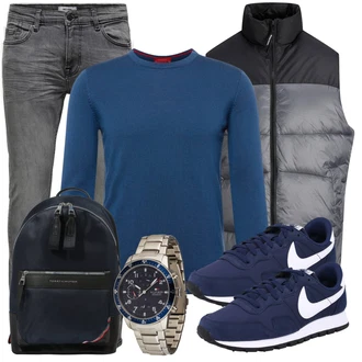 Logoprint Outfit mit Blau/Dunkelblau/Hellblau Sommer Sneaker/gesundheitsschuh/Walkingschuh/Freizeitschuh/Sneaker Low/Vintage Sneaker/Schmaler Sneaker Nike Sportswear "Freizeit Outfit"