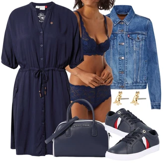 Outfit s Modrá/Tmavě modrá Kalhotka Brazilské Kalhotky/Spodní Kalhotky/Průsvitná Kalhotka/Tanga/Klasické Kalhotky TRIUMPH "Ležérní Outfit"