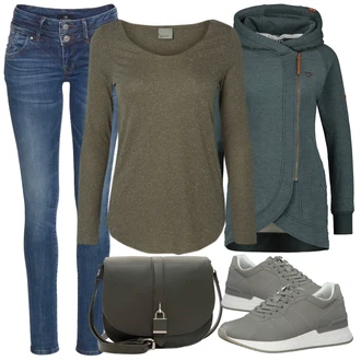 Outfit s Tyrkysový/Černá Dlouhý Zimní Kabát/Teplák/Mikina/Dlouhá tylová sukně/Dlouhé Šaty Alife and Kickin "Ležérní Outfit"