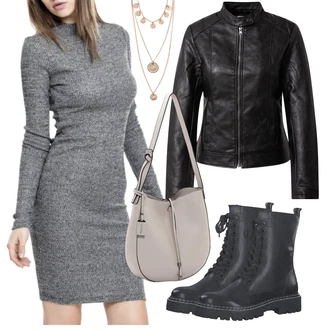 Outfit s Černá Motorkářské Bund/Kožené Bund Bunda z Umělé Kůže/Bunda s Bočním Zipem/Kožená Bomber Bund/Kožené Bund/Motorkářská bunda/Kožená vintage bunda JdY "Ležérní Outfit"