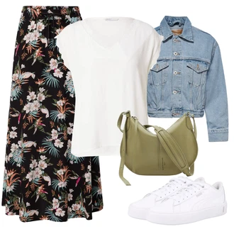 Outfit s Zelená Dlouhý Zimní Kabát/Dlouhé Kardigany/Dlouhá tylová sukně/Taška Přes Rameno/Doplňek/Tělo/Batoh Liebeskind Berlin "Ležérní Outfit"
