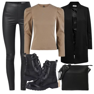 Outfit s Černá Zimní bota/Nízká bota na podpatku/Šněrovací Bota/Kozačka Šněrovací Kotníková Bota MARCO TOZZI "Ležérní Outfit"