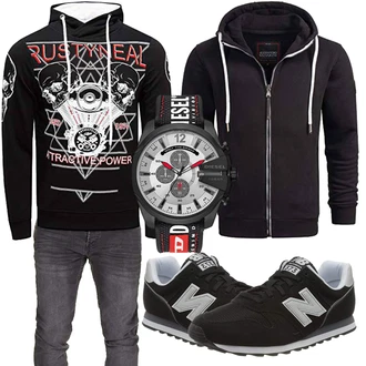 Groß Outfit mit Schwarz/Dunkelblau/Dunkelgrau KapuzenPullover/Hoodie/Sport Hoodie/Oversized Zip Hoodie/Strick Hoodie/Ausgefallener Hoodie/Sweatjacke Alessandro Salvarini "Freizeit Outfit"