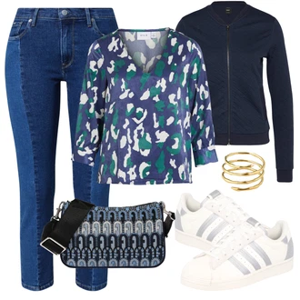 Outfit s Modrá/Tmavě modrá Dámské Džíny s Délkou 7/8/Kožená bunda/Capri Džíny/Push up Džín/High Waist Džínové Kalhoty/Kožená Pánská Bund/Zimní bunda/Džíny s Rozparkem/Zkrácené Džíny/Kožené Boty/Termální Džíny Pepe Jeans "Ležérní Outfit"