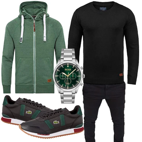 Grün/Dunkelgrün Hoodie Sport Sweatshirt/Ausgefallener Hoodie/Sweatjacke/Strick Hoodie/Kapuzenpullover Yazubi kombinieren