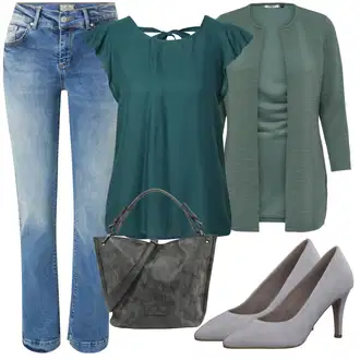 Outfit s Tyrkysový/Zelená/Khaki Pletenina veľkej veľkosti/Tunika/Kabát/Kalhoty Veľké Veľkosti Only "Ležérní Outfits"