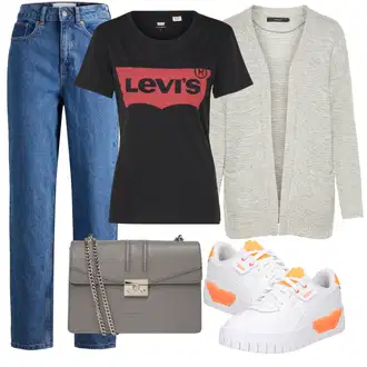 Nadrozměrné Dlouhé Outfit s Modrá/Světle modrá Mom Jean/Zužující se Džíny/Formální Košile/Baggy Džíny/Vintage džíny/Dad Džíny/Džíny Volného Střihu/High Waist Džínové Kalhoty jjxx "Ležérní Outfit"Look: 90tá léta, Klasické, Nadrozměrné