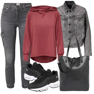 Outfit s Červená/Tmavě červená/Růžová/Vínová Originální Mikina/Svetr S Kapucí/Pletená Mikina s kapucí/Sportovní Mikina/Sportovní Mikina Only "Ležérní Outfit"