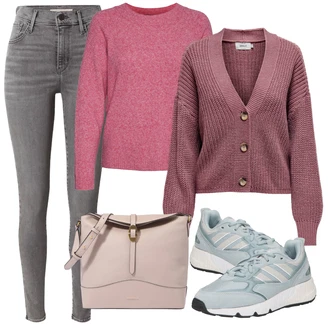 Dlouhé / Maxi Outfit s Růžová Dlouhý Zimní Kabát/Pletený Oděv/Dlouhá tylová sukně/Dlouhé Šaty/Svetrové Šaty/Šaty s výstřihem/Šaty s dlouhým rukávem VERO MODA "Ležérní Outfit"