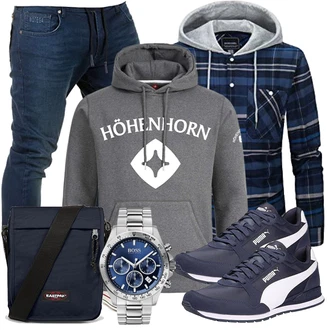 Vintage Outfit mit Dunkelblau/Blau/Hellblau Unisex Hoodie/Sweatshirt Sweatjacke/Hoodie/Strick Hoodie/Ausgefallener Hoodie KEFITEVD "Freizeit Outfit"Look: Boyfriend, Casual, Classic, Sportlich, Vintage, Workwear, Outdoor, Zuhause, Skater, Coole, Uni, Moderne, Maritim