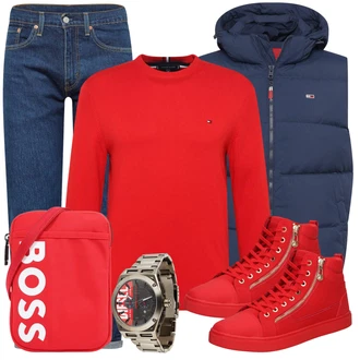 Outfit mit Dunkelblau Puffer Weste/Isolationsweste/Kurze Weste/Daunenweste Tommy Jeans "Freizeit Outfit"