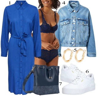 čipka Outfit sa Plava/Tamnoplava Muške cipele u veličini 11/Bralette Grudnjak/Balkonet Grudnjak/Grudnjak sa žicom/Mekani grudnjak/Čipkasti grundjac TRIUMPH "Jesenski outfiti"