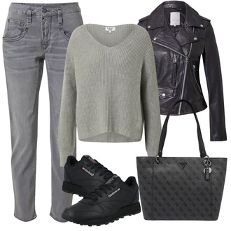 Outfit s Šedá/Světle šedá/Tmavě šedá Ležérní Kalhoty/Kalhoty s dírou/Skinny Kalhoty/Úzká Kalhoty/Boyfriend Kalhoty/Twillová Kalhoty/Jeggings/Rovná Kalhoty/Motorkářská kalhoty/Kalhoty se Štěrbinou Herrlicher "Ležérní Outfits"