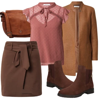 Len Léto Outfit s Hnědá/Tmavě hnědá/Šedá/Khaki Vázací Sukně/Zavinovací Sukně Leger by Lena Gercke "Ležérní Outfit"