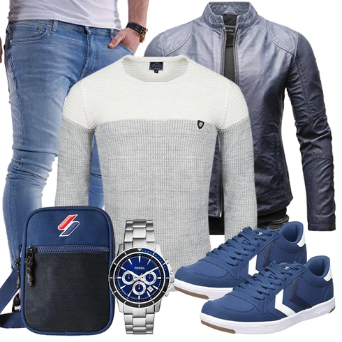 Dunkelblau Sportjacke/Motorradjacke/Kunstfaserjacke/Bikerjacke/Leder Bomberjacke/KunstLederjacke/Jacke mit Seitlichem Reißverschluss Crone kombinieren