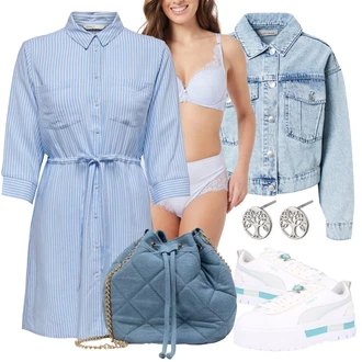 Outfit s Světle modrá/Modrá Pánské boty ve velikosti 11/Bezdrátová podprsenka/Bralette/Měkká podprsenka/Zmenšující Podprsenek/Podprsenka Balconette/Krajková podprsenka/Podprsenka s kosticemi/Prsatější střih podprsenky/Podprsenka Bez Kostic/Průsvitná podprsenka a podprsenka s kosticí lingadore "Ležérní Outfit"
