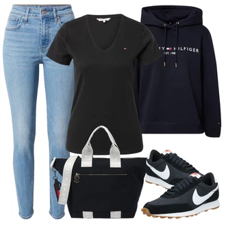 Nadrozměrné Outfit s Tmavě modrá Originální mikina/Svetr S Kapucí/Oversize mikina/Mikina/Unisex Mikina S Kapucí/Vintage mikina/Dámský Svetr/Svetr s kapucí/Sportovní mikina Tommy Hilfiger "Ležérní Outfits"Look: Mom, Nadrozměrné, Sportovní, Unisex, Univerzitní, Vintage, Hip Hop