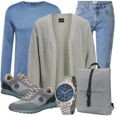 Grau Strickjacke Jack & Jones kombinieren mit Grau Uhr boss black