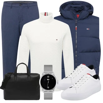 Outfit mit Weiß/Creme FeinStrickpullover/Strickpullover/Rollkragenpullover/Basic Pullover/Einfacher Pullover/Nicki Pullover/Kaschmir Pullover Tommy Hilfiger "Freizeit Outfit"