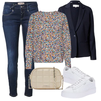 Outfit sa Tamnoplava/Plava Kožna Jakna/Bikerske Traperice/Ženske Traperice 7/8 Dužine/Traperica Niskog Struka/Kožne Cipele/Traperica Niskog Struka/Skraćene Traperice/Traperice Slim Kroja/Čizma do Gležnja/Traperice s Prorezom/Traperice s Rupom/Muška Kožna Jakna/Zimska jakna/Push-up Traperice Gang "Outfit za slobodno vrijeme"