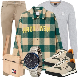 Outfit mit Grün/Gelb/Dunkelgrün Flanellhemd/Kariertes Hemd bershka "Freizeit Outfit"