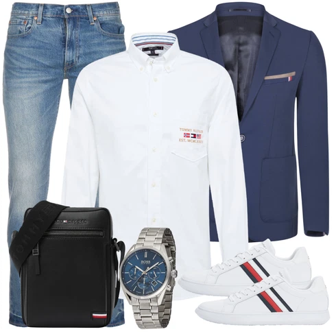 Blau Mantel kombinieren mit Grau Uhr boss black