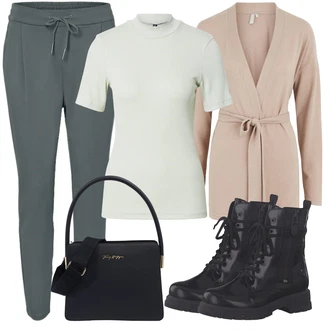 Outfit s Béžová Dlouhý Zimní Kabát/Dlouhé Šaty/Dlouhá tylová sukně/Kardigan Pieces "Ležérní Outfit"