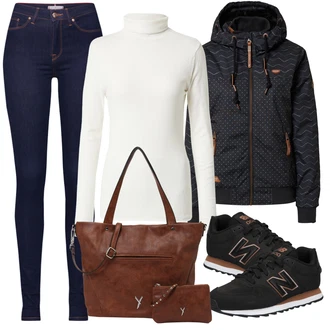 Outfit s Černá Kabát Ragwear "Ležérní Outfit"