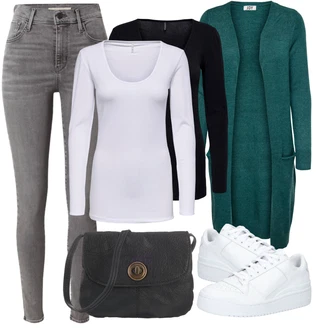 Outfit s Zelená/Tyrkysový Pletenina veľkej veľkosti/Tunika/Kabát JdY "Ležérní Outfit"