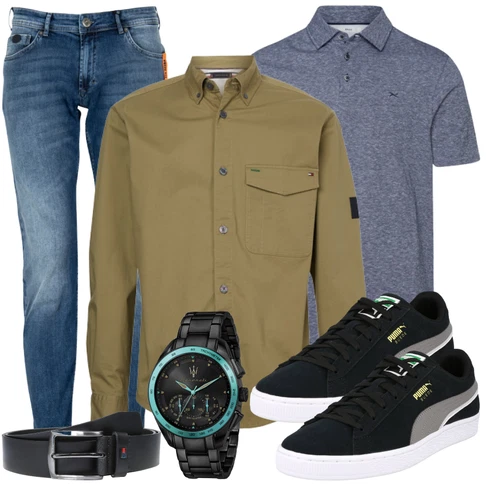 Weiß/Blau Poloshirt Brax kombinieren mit Casual T-Shirt/Sneaker Puma