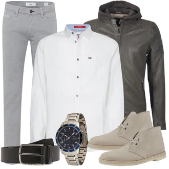 Outfit mit Beige/Khaki/Braun Schnürer/Flache Stiefelette/Stoffschuh/Klassischer Stiefel/Vintage Schnürschuh/Rahmengenähter Schuh/Schuh Ohne Schnürsenkel/Weicher Schuh Clarks ORIGINALS "Freizeit Outfit"