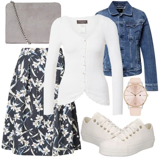 Outfit s Bílá/Fialová/Krémová/Khaki/Hnědá Kardigan Kardigán s kulatým výstřihem/Krátký svetr/Kardigán s výstřihem do V Rosemunde "Ležérní Outfit"