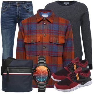 Outfit mit Dunkelblau/Dunkelgrau Feinstrickpullover/2-in-1 Pullover/Einfacher Pullover/Basic Pullover/Wollpullover/Stillpullover/Rundhals Pullover/Kaschmir Pullover Kronstadt "Freizeit Outfit"