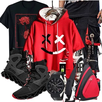 Knielang Outfit mit Rot/Dunkelrot/Rosa Sport Hoodie/Hoodie/Ausgefallener Hoodie/Oversize Hoodie Hello MrLin "Halloween Outfit"