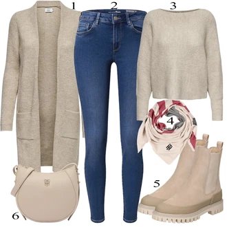 Koža Outfit sa Bež/Kaki/Smeđa Čizmica Gumena Gležnjača/Kožna Jakna/Ravna Gležnjača Tommy Hilfiger "Jesenski Outfit"