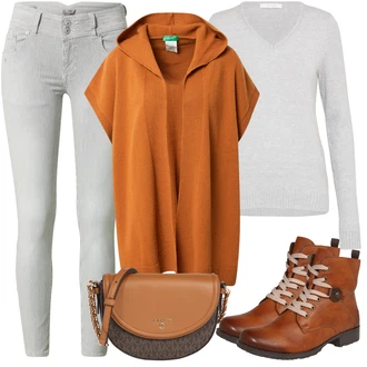 Outfit s Oranžová Pončo United Colors of Benetton "Podzimní Outfit v teplých barvách"